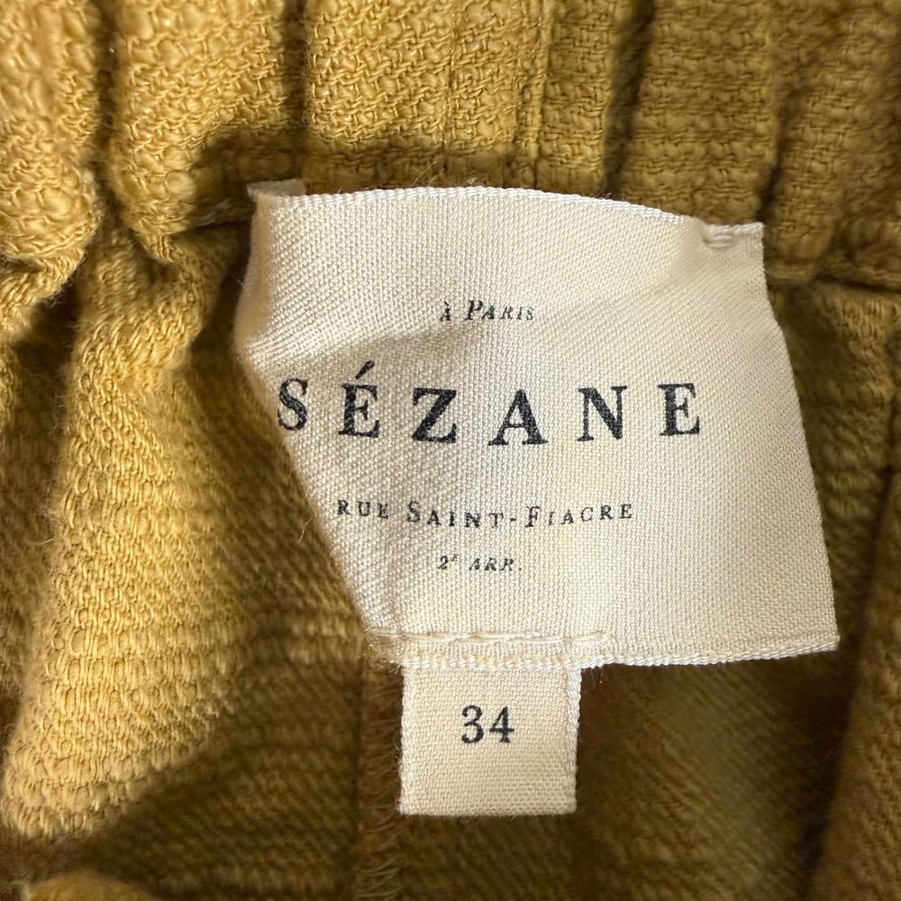 Sezane Wide Leg Pants Women 34 Mustard Yellow Cotton Coastal Boho Paperbag Waist - Picture 2 of 10